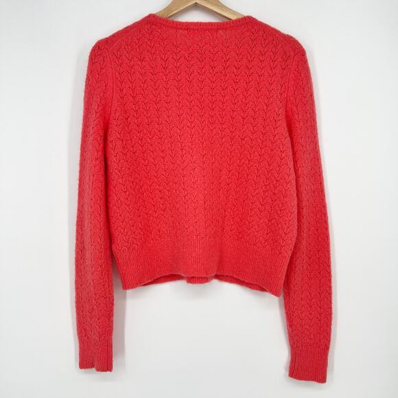 Boden Fluffy Pointelle Knit Sweater Wool Blend Womens Small Coral Crew Neck Soft - Picture 3 of 9